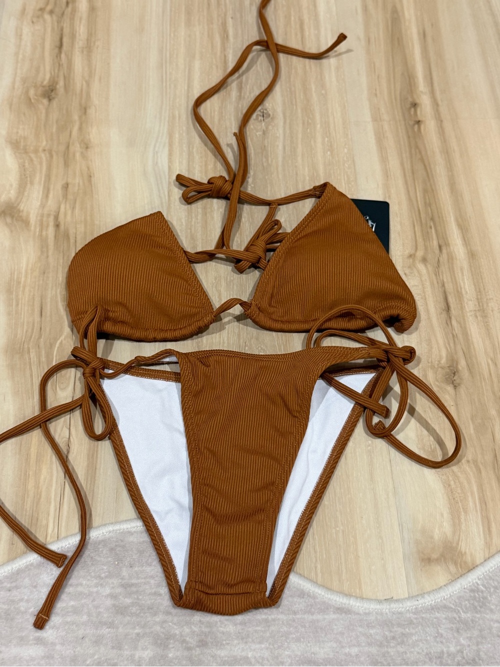 Rust Brown Ribbed Tie-Side Women's Bikini Set